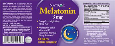 Photo of the Natrol Melatonin 3 mg label