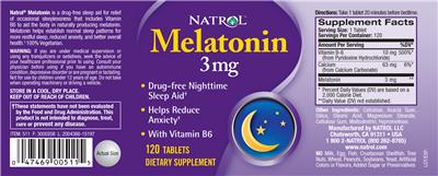 Photo of the Natrol Melatonin 3 mg label
