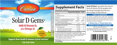 Photo of the Carlson Solar D Gems Natural Lemon Flavor label