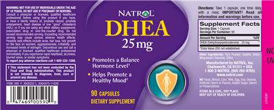 Photo of the Natrol DHEA 25 mg label