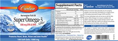 Photo of the Carlson Super Omega-3 Gems label
