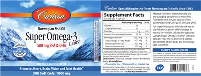 Product label for Super Omega-3 Gems