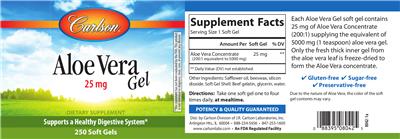 Photo of the Carlson Aloe Vera Gel 25 mg label
