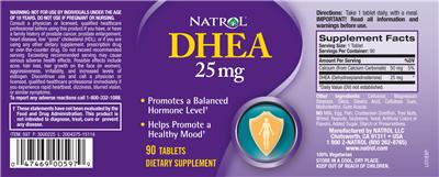 Photo of the Natrol DHEA 25 mg label