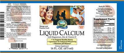 Photo of the Nature's Sunshine Liquid Calcium With Magnesium, Zinc & Vitamin D label