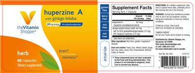 Photo of the The Vitamin Shoppe Huperzine A with Ginkgo Biloba label