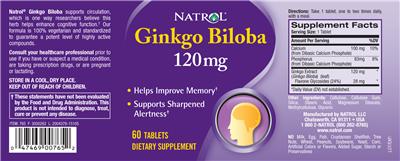 Photo of the Natrol Ginkgo Biloba 120 mg label
