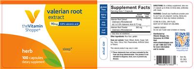 Photo of the The Vitamin Shoppe Valerian Root Extract 90 mg label