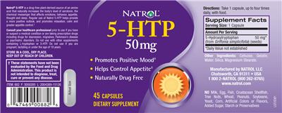 Photo of the Natrol 5-HTP 50 mg label