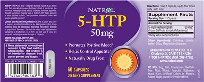 Photo of the Natrol 5-HTP 50 mg label