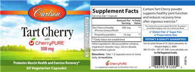 Photo of the Carlson Tart Cherry With CherryPURE 500 mg label