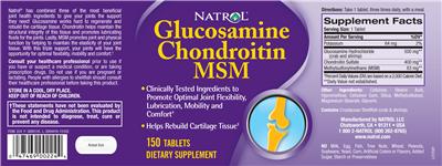 Photo of the Natrol Glucosamine Chondroitin MSM label