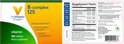 Photo of the The Vitamin Shoppe B-Complex 125 label