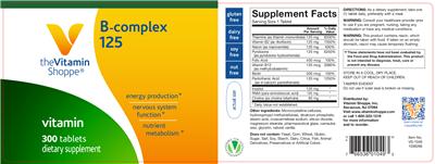 Photo of the The Vitamin Shoppe B-Complex 125 label