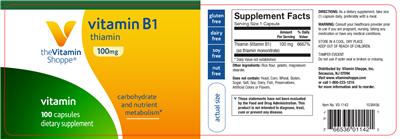 Photo of the The Vitamin Shoppe Vitamin B1 100 mg label
