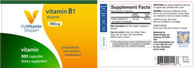 Photo of the The Vitamin Shoppe Vitamin B1 100 mg label