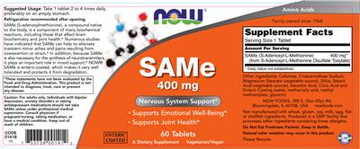 Photo of the NOW SAMe 400 mg label