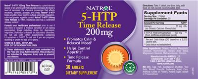 Photo of the Natrol 5-HTP 200 mg Time Release label