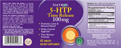 Photo of the Natrol 5-HTP Time Release 100 mg label