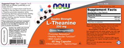 Photo of the NOW Double Strength L-Theanine 200 mg label