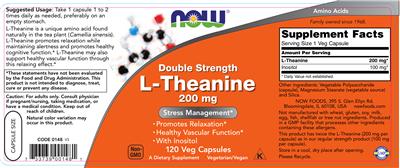 Photo of the NOW Double Strength L-Theanine 200 mg label