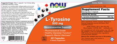 Photo of the NOW L-Tyrosine 500 mg label