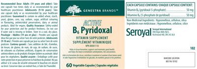 Photo of the Genestra Brands Active B6 Pyridoxal label