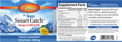 Photo of the Carlson for Teens Smart Catch Norwegian Fish Oil Natural Lemon Flavor label