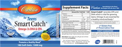 Photo of the Carlson for Teens Smart Catch Norwegian Fish Oil Natural Lemon Flavor label