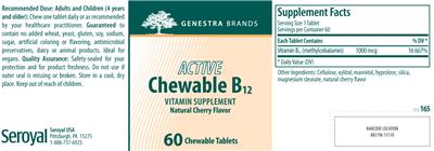 Photo of the Genestra Brands Active Chewable B12 Natural Cherry Flavor label