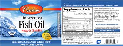 Photo of the Carlson The Very Finest Fish Oil Natural Lemon Flavor label
