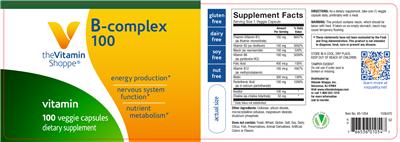 Photo of the The Vitamin Shoppe B-Complex 100 label