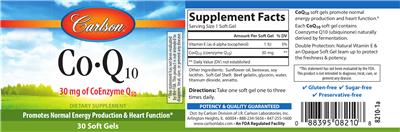 Photo of the Carlson Co-Q10 30 mg label