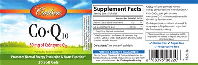 Photo of the Carlson Co-Q10 50 mg label