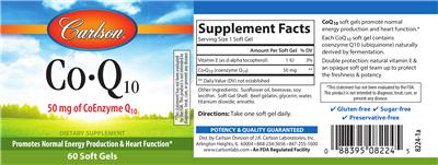 Photo of the Carlson Co-Q10 50 mg label