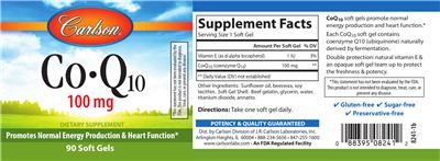 Photo of the Carlson Co-Q10 100 mg label