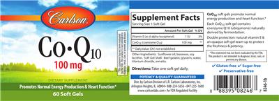 Photo of the Carlson Co-Q10 100 mg label