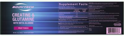 Photo of the BodyTech Creatine & Glutamine with Beta-Alanine Fruit Punch label