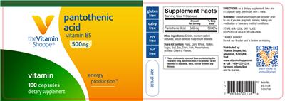 Photo of the The Vitamin Shoppe Pantothenic Acid 500 mg label