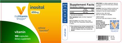 Photo of the The Vitamin Shoppe Inositol 650 mg label