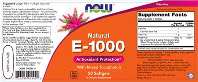 Photo of the NOW Natural E-1000 label