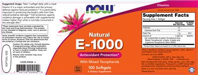 Photo of the NOW Natural E-1000 label