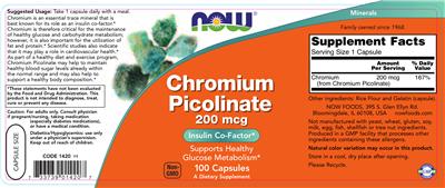 Photo of the NOW Chromium Picolinate 200 mcg label