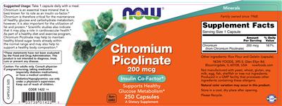 Photo of the NOW Chromium Picolinate 200 mcg label