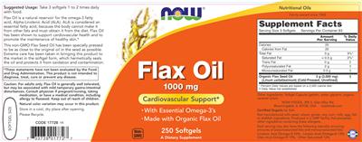 Photo of the NOW Flax Oil 1000 mg label