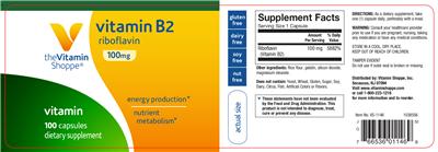 Photo of the The Vitamin Shoppe Vitamin B2 100 mg label