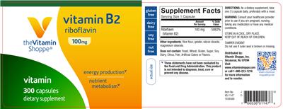 Photo of the The Vitamin Shoppe Vitamin B2 100 mg label