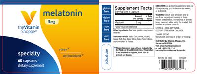 Photo of the The Vitamin Shoppe Melatonin 3 mg label