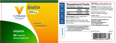 Photo of the The Vitamin Shoppe Biotin 300 mcg label