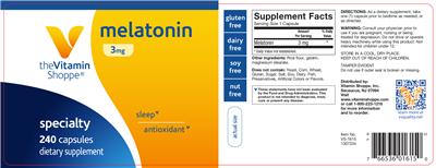 Photo of the The Vitamin Shoppe Melatonin 3 mg label
